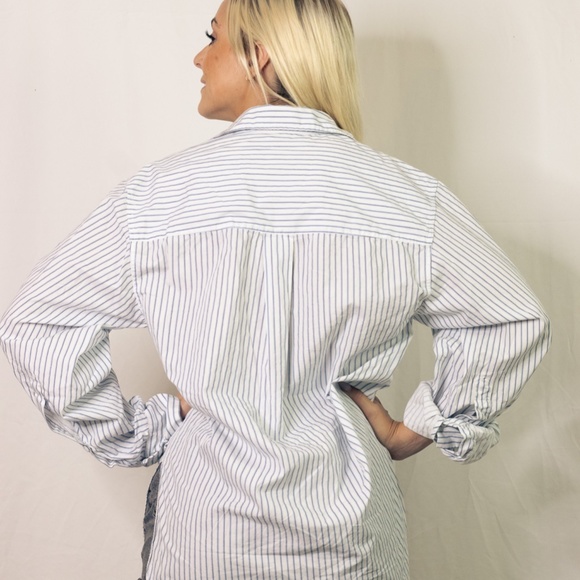 Zara Woman Blue White Stripe Button Down Shirt - Picture 3 of 8